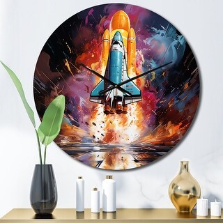 Designart "Rocketship Revelation I" Transportation Oversized Wall Clock